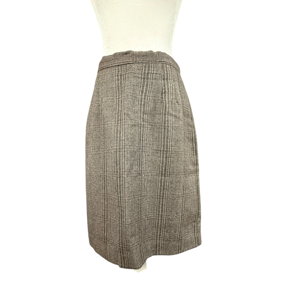 Vintage Briggs Pencil Skirt 12 Brown Wool Glen Plaid Vintage High Waist Lined